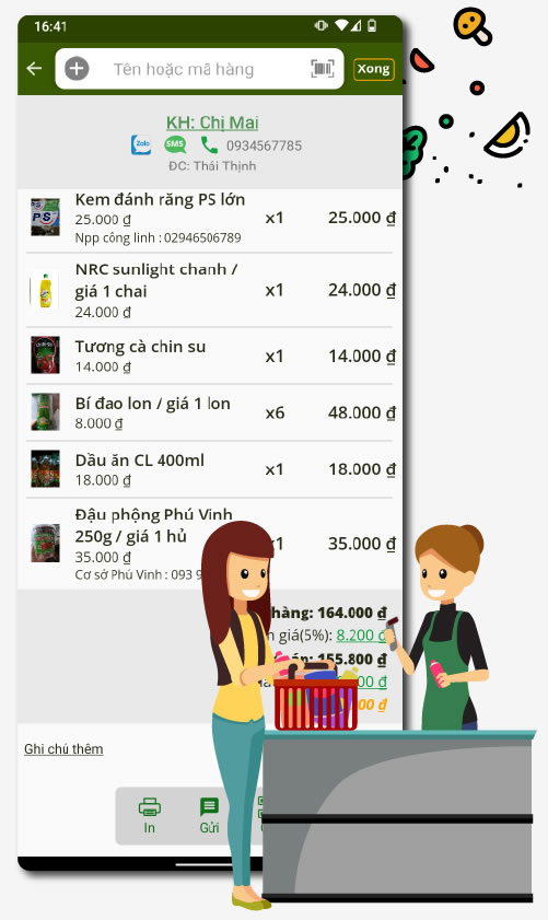 Giao diện phần mềm POS Mini trên điện thoại
